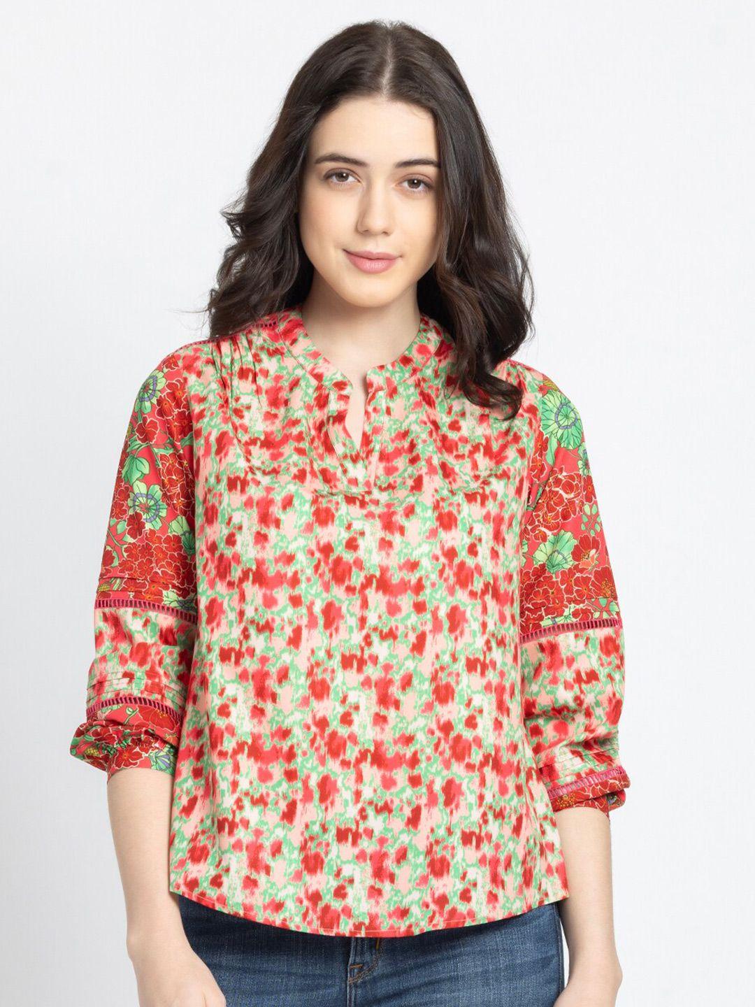 shaye floral print mandarin collar cuffed sleeves crepe shirt style top