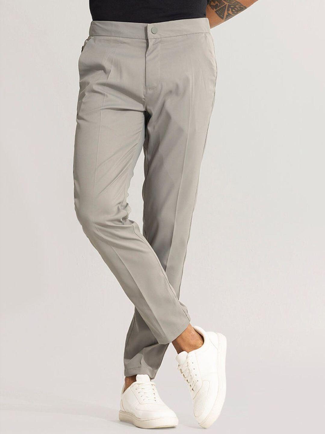 snitch men grey smart slim fit cotton chinos