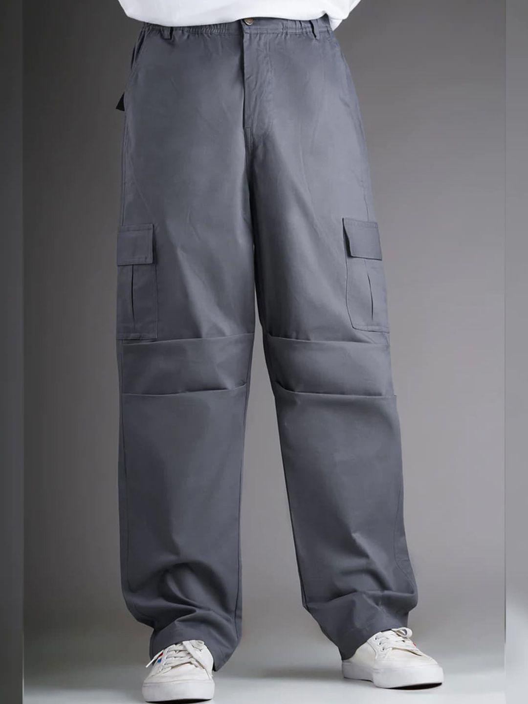 baesd men relaxed straight leg high-rise easy wash cargos trousers