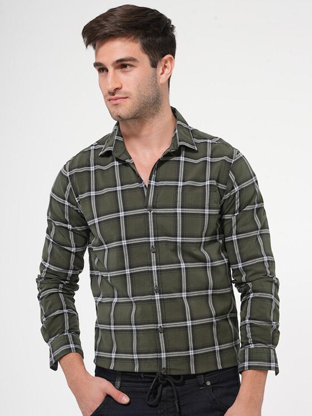 poe men smart slim fit tartan checks opaque checked casual shirt