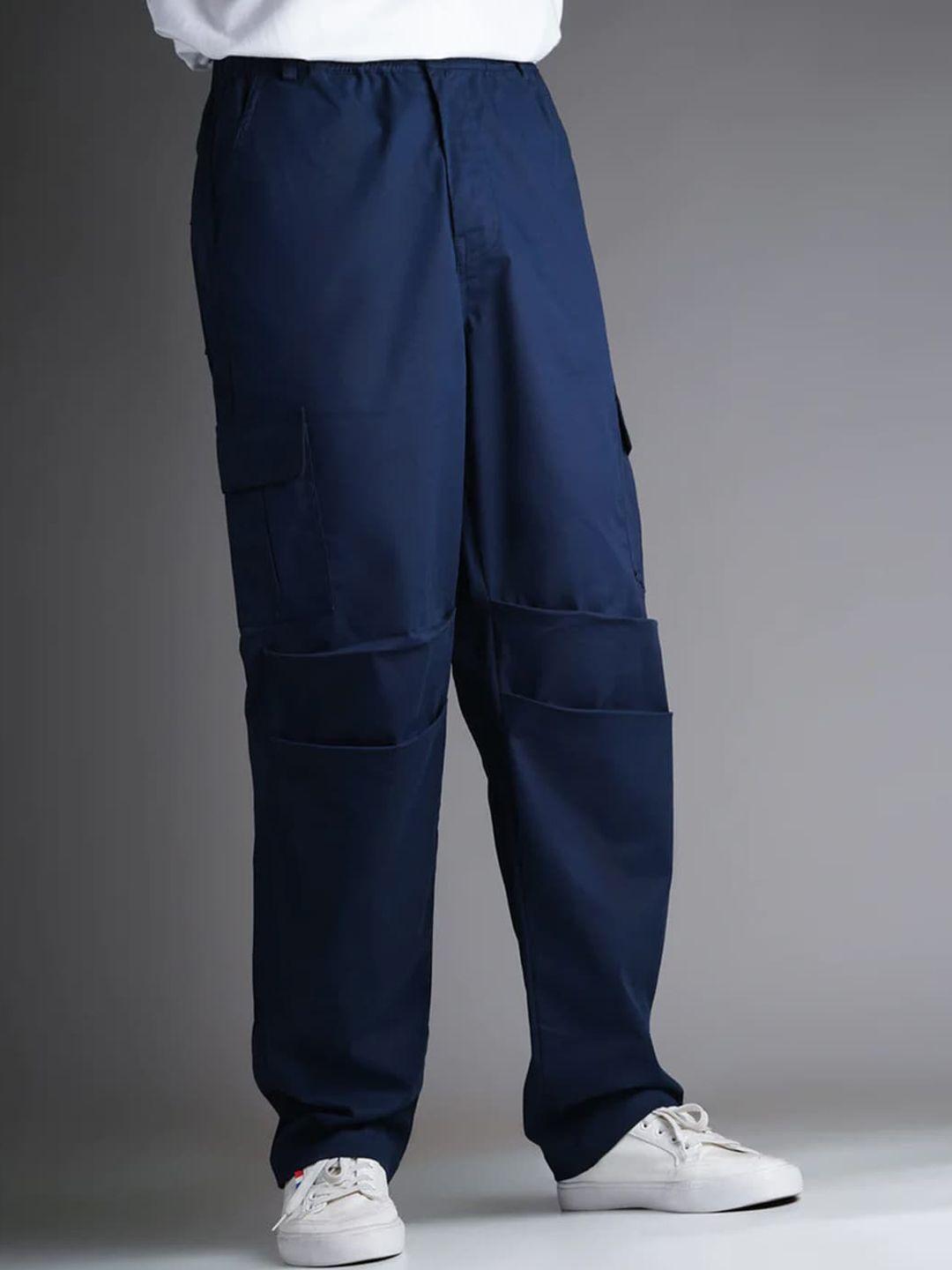 baesd men relaxed straight leg high-rise easy wash cargos trousers