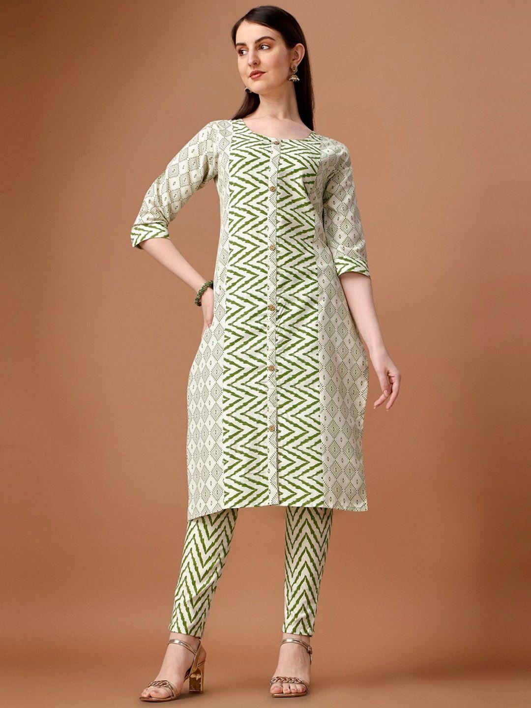 canibani women printed regular pure cotton kurta with trousers & with dupatta