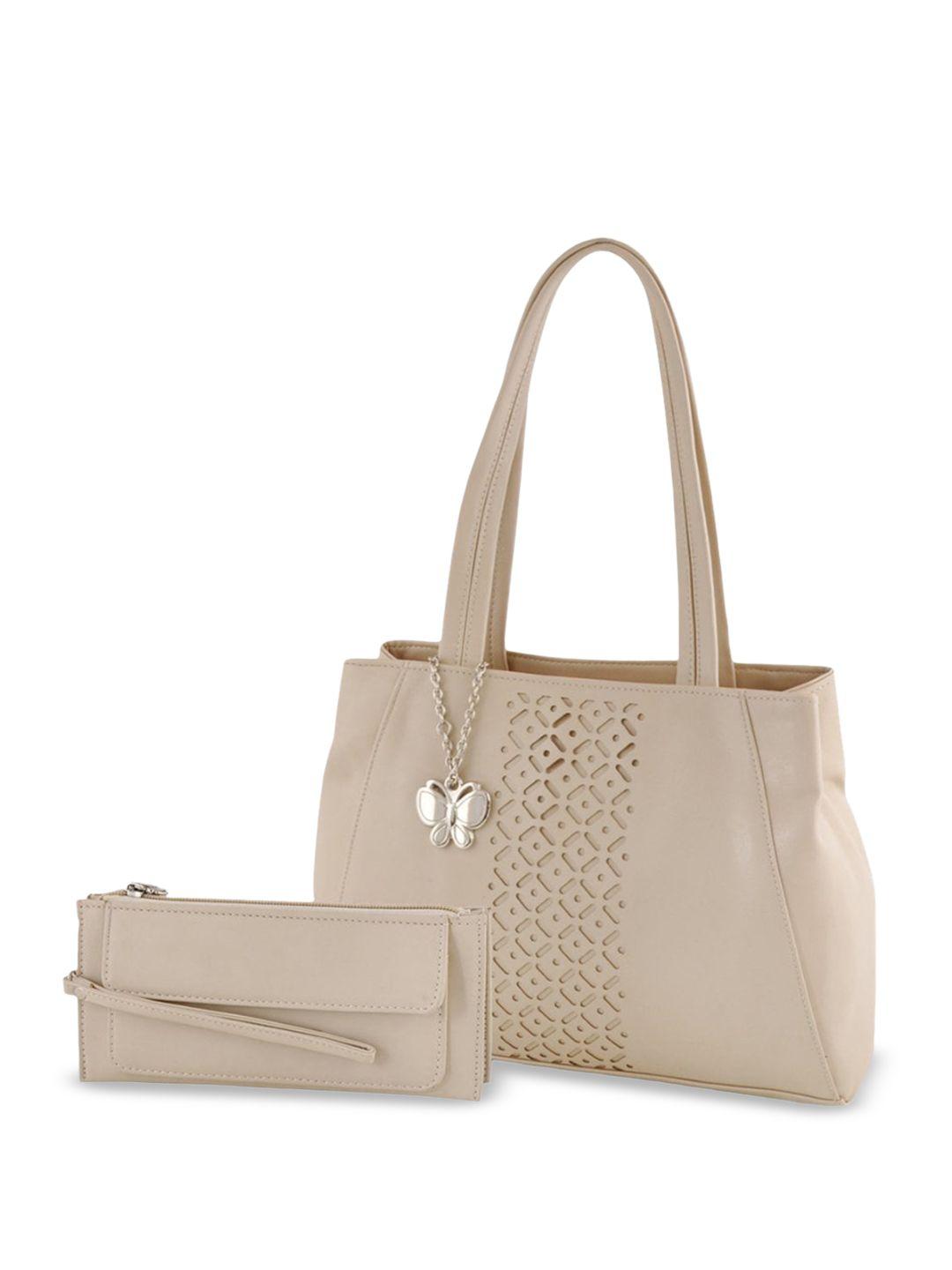 butterflies pu structured shoulder bag with cut work