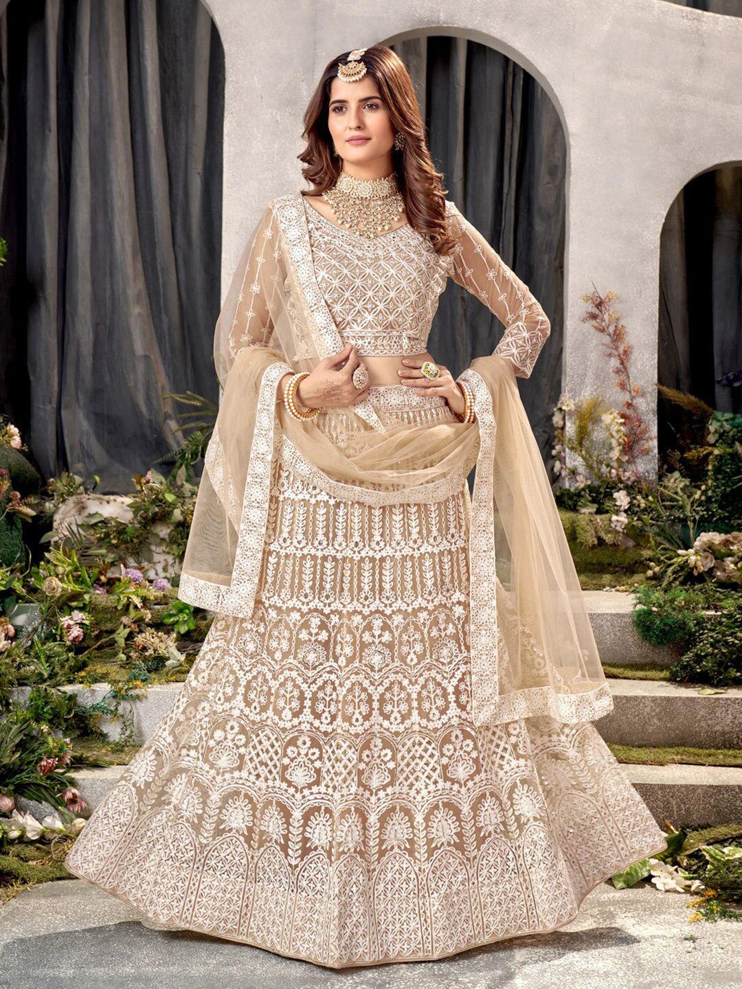 kvsfab embroidered sequinned semi-stitched lehenga & unstitched blouse with dupatta