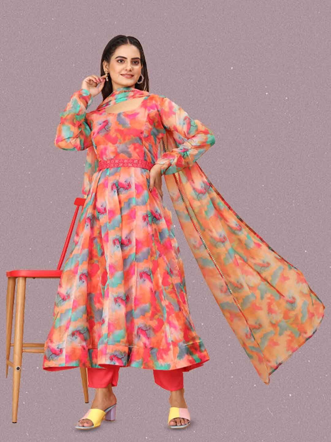 n n enterprise floral printed kurta with trousers & dupatta