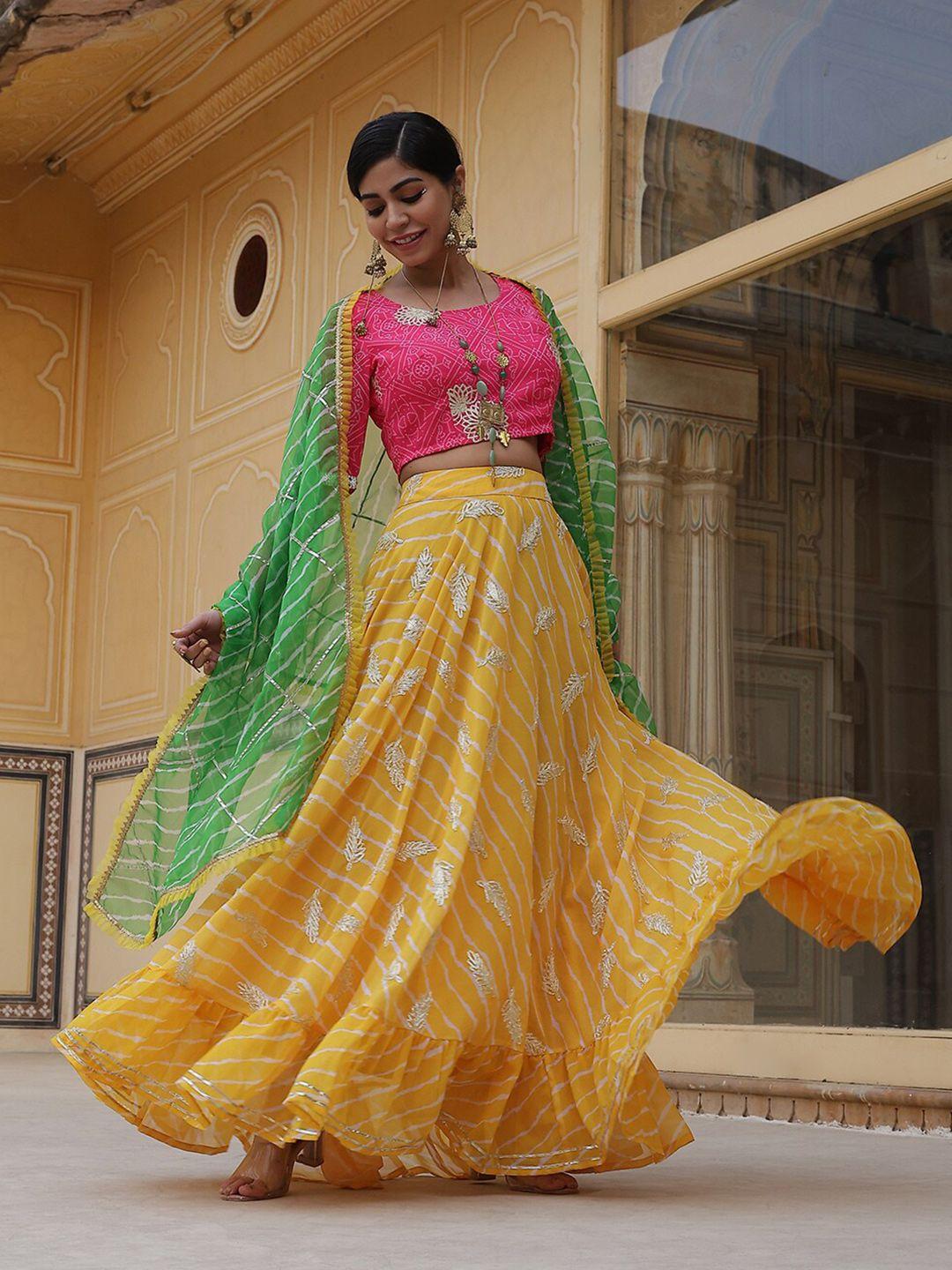 aks couture leheriya printed embroidered lehenga & choli with dupatta