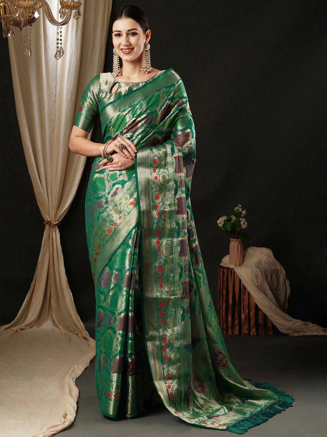 anouk ethnic motifs woven design organza banarasi zari saree