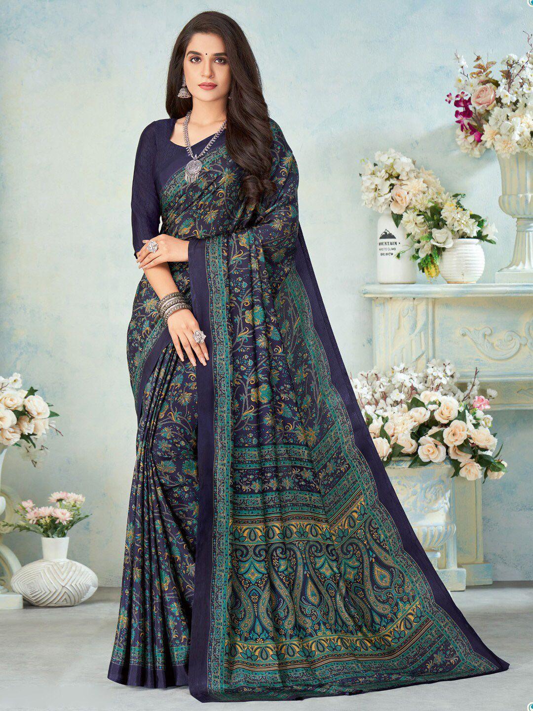 mitera floral printed pure crepe bagru saree