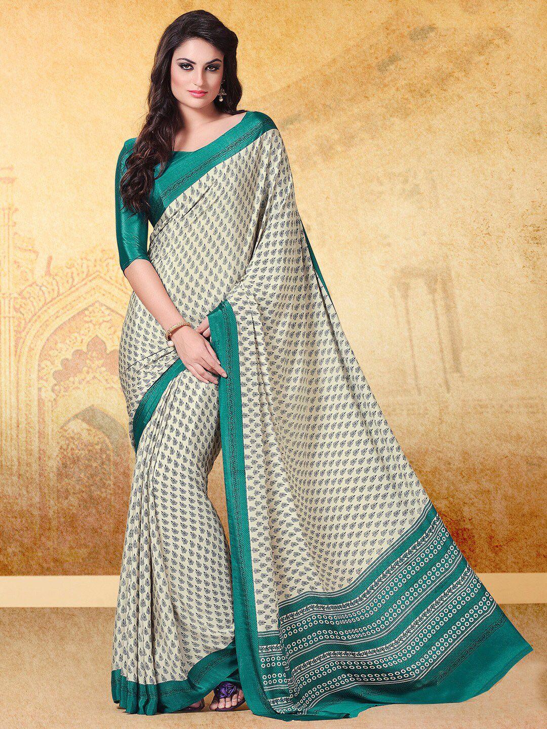 mitera cream floral printed bagru saree