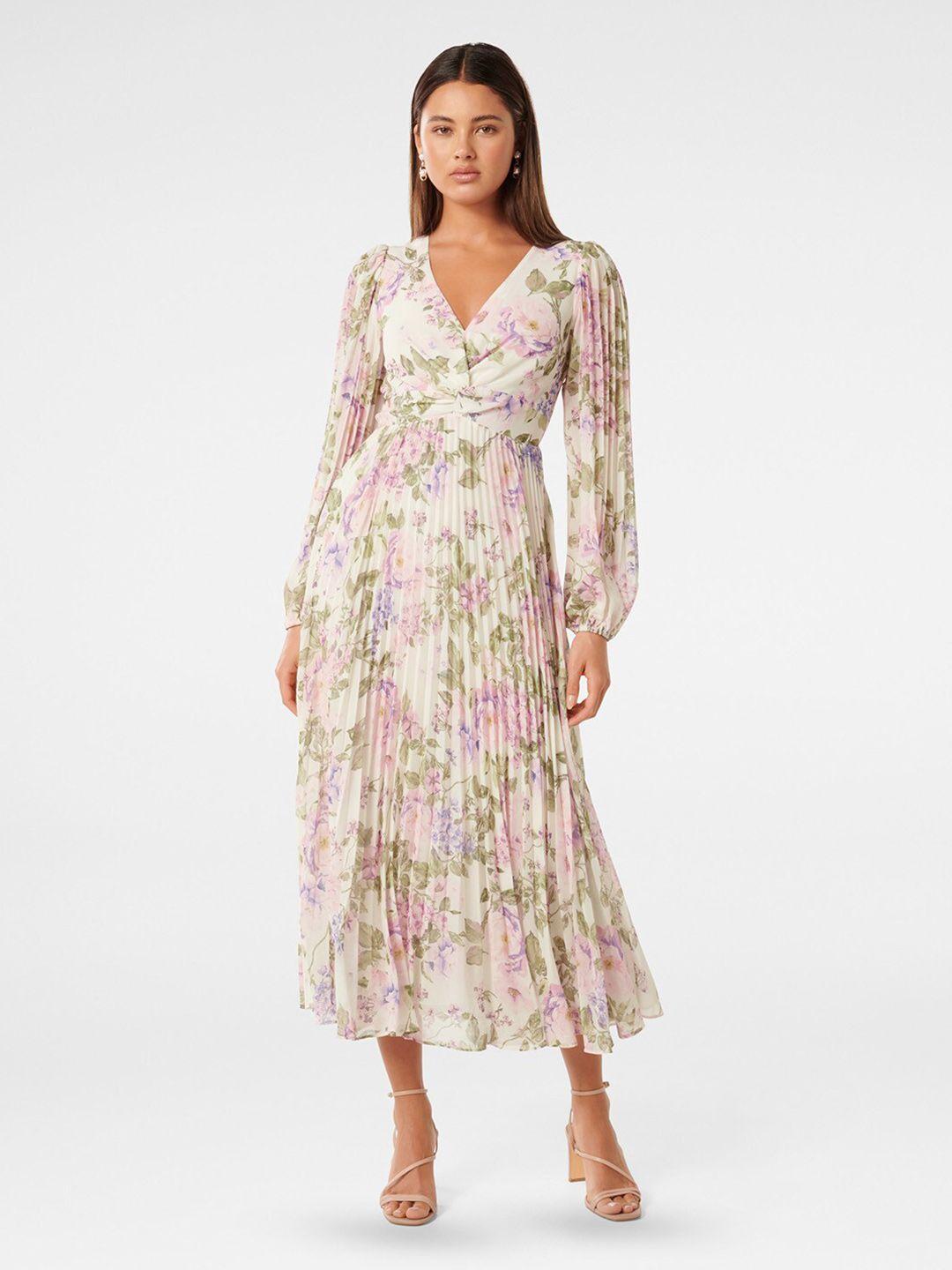 forever new floral print puff sleeve fit & flare midi dress