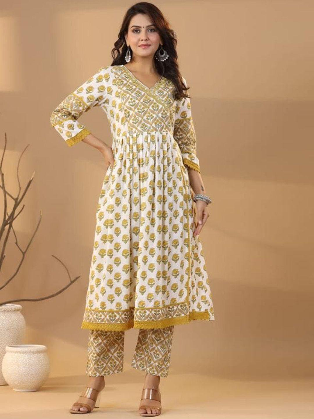 advya women ethnic motifs printed regular pure cotton kurta with trousers