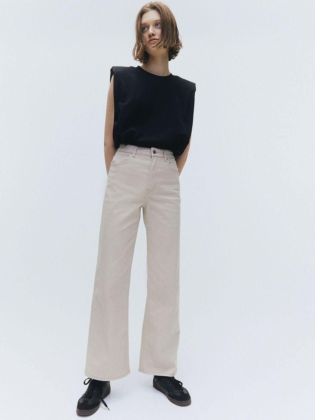 h&m women wide twill trousers