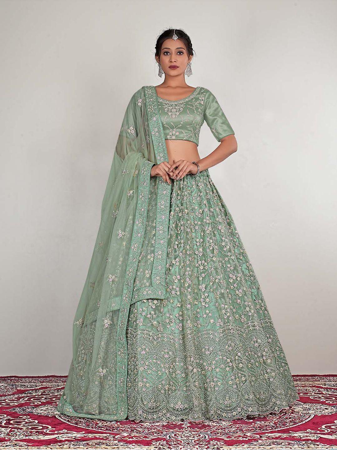 halfsaree studio embroidered semi-stitched lehenga & unstitched blouse with dupatta