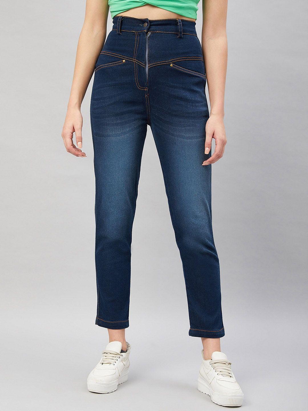 orchid hues women tapered fit high-rise light fade jeans