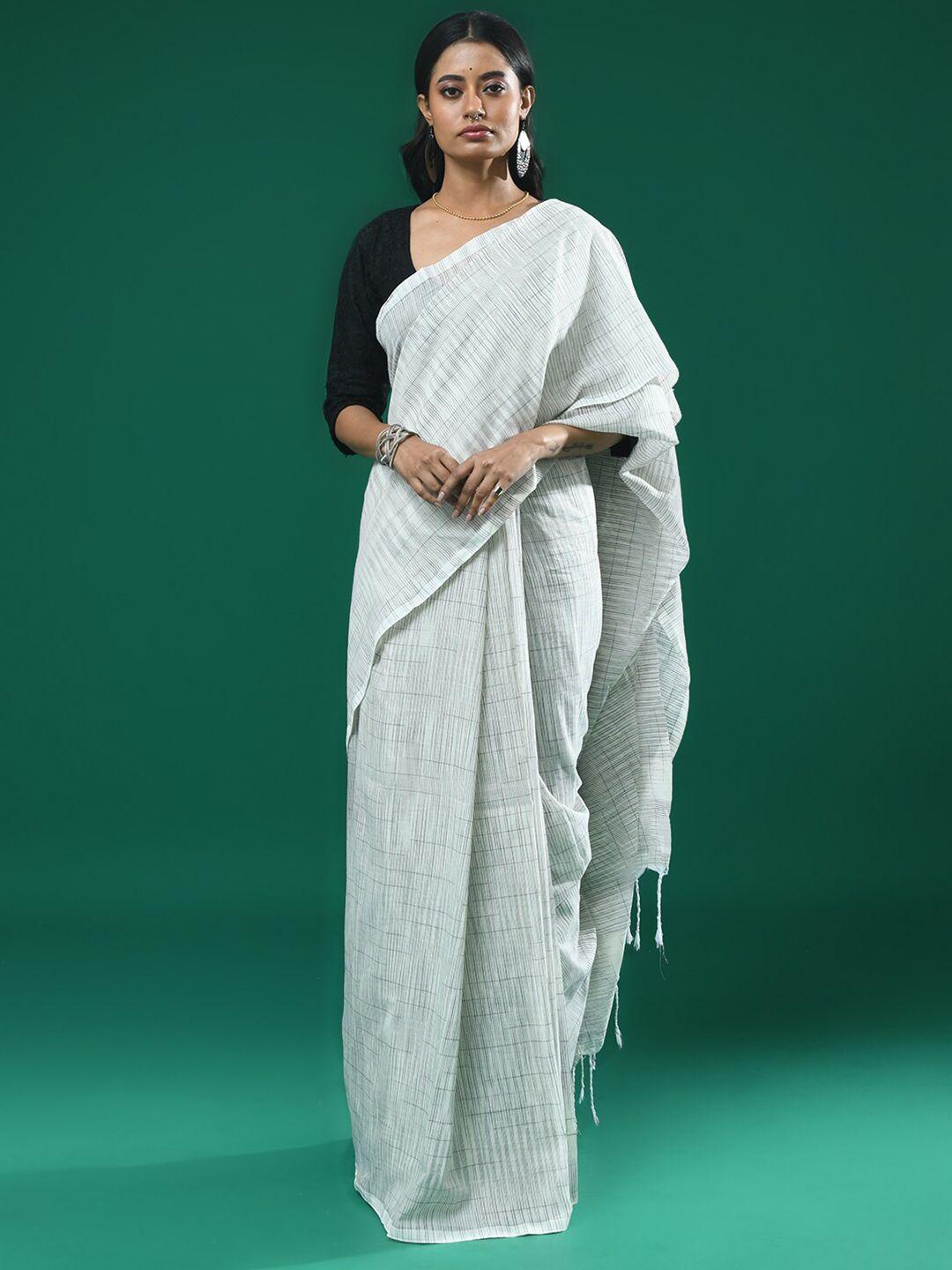 indethnic checked printed saree