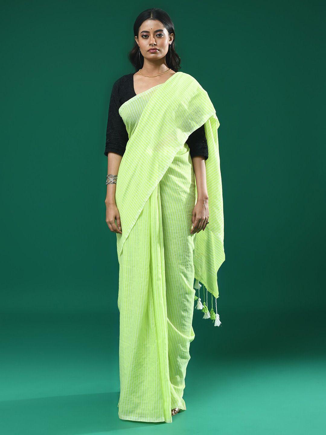 indethnic striped printed saree