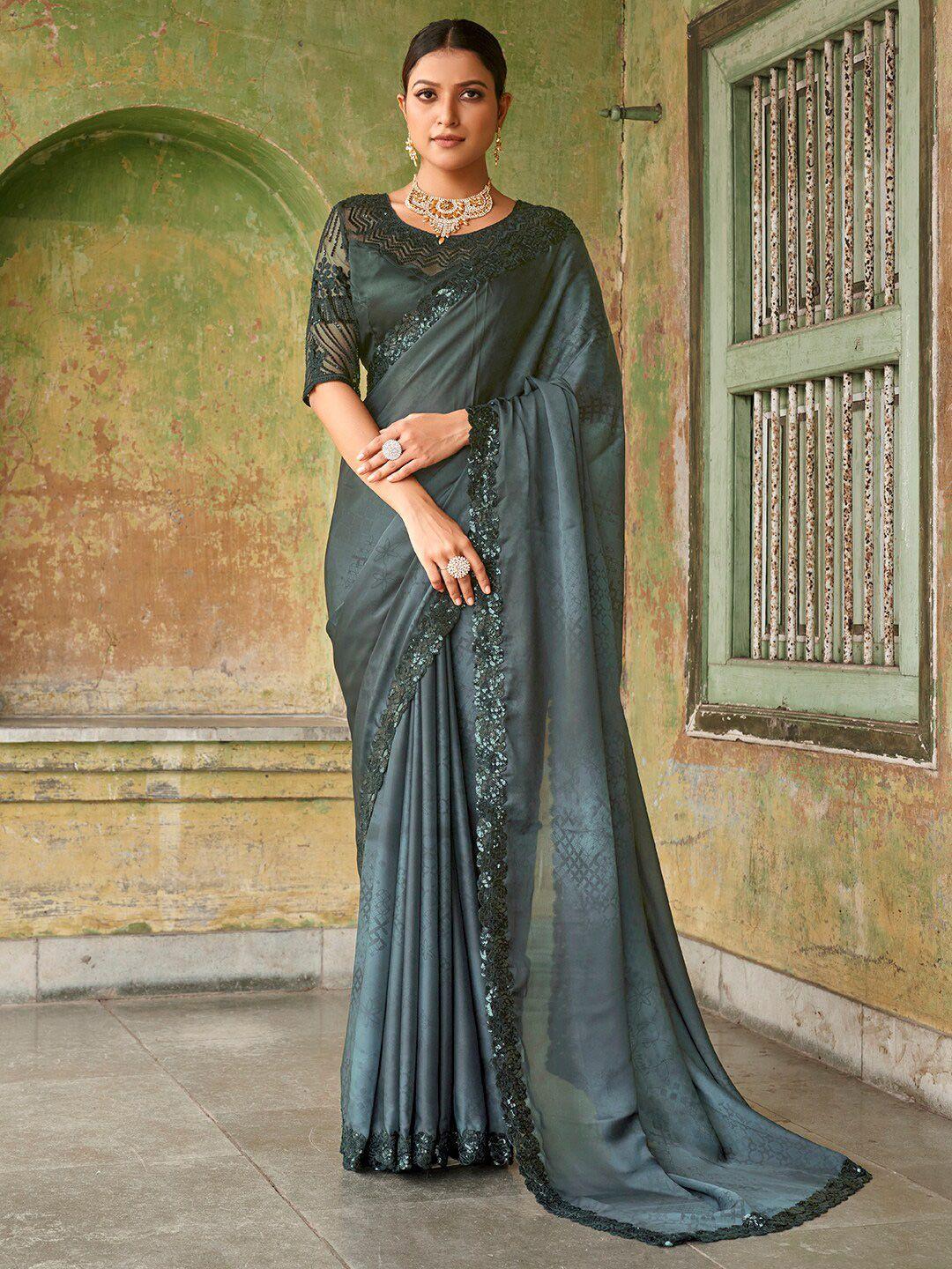 fabpixel geometric printed sequinned satin saree