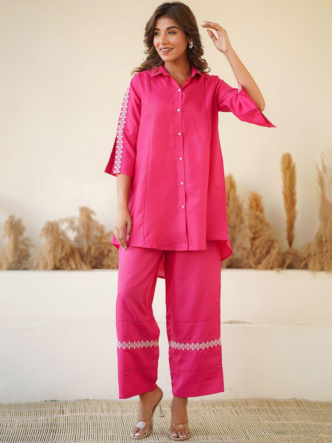 crafted for you embroidered collar tunic with trousers co-ords