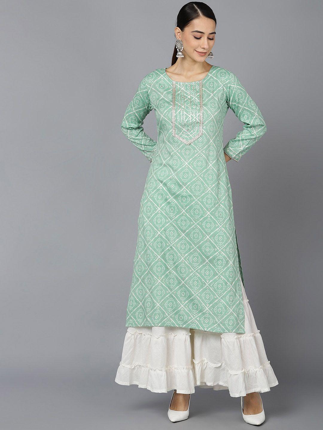 kalini bandhani printed round neck cotton kurta