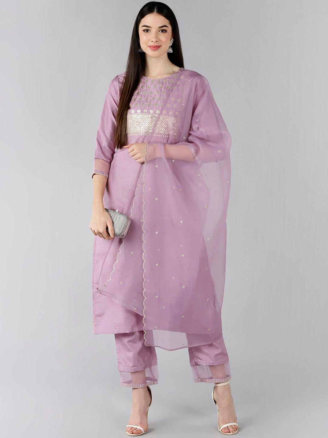 kalini ethnic motifs yoke design regular sequinned kurta with trousers & dupatta