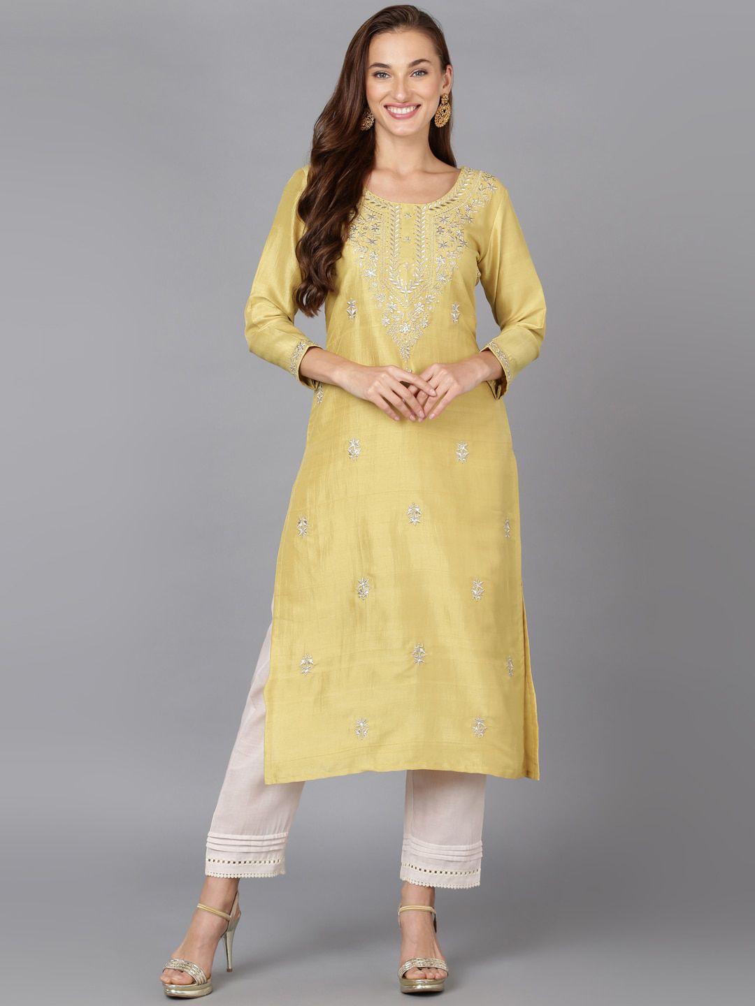 kalini ethnic motifs embroidered thread work straight kurta