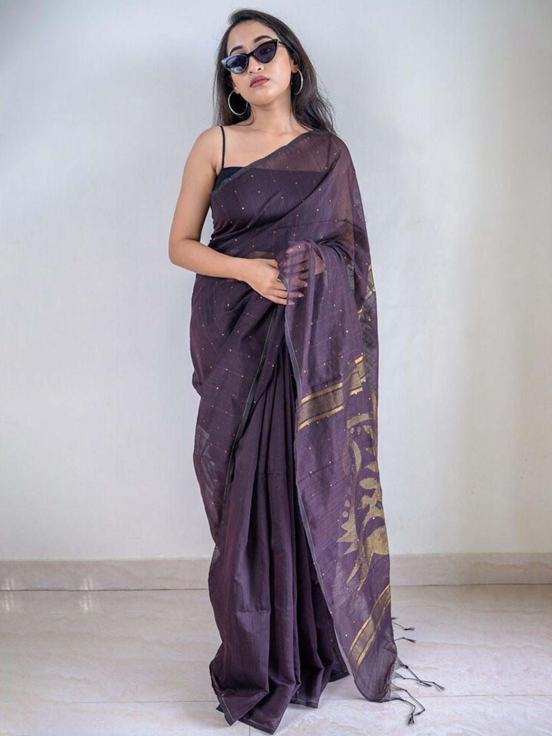 roddur embellished sequinned silk cotton saree