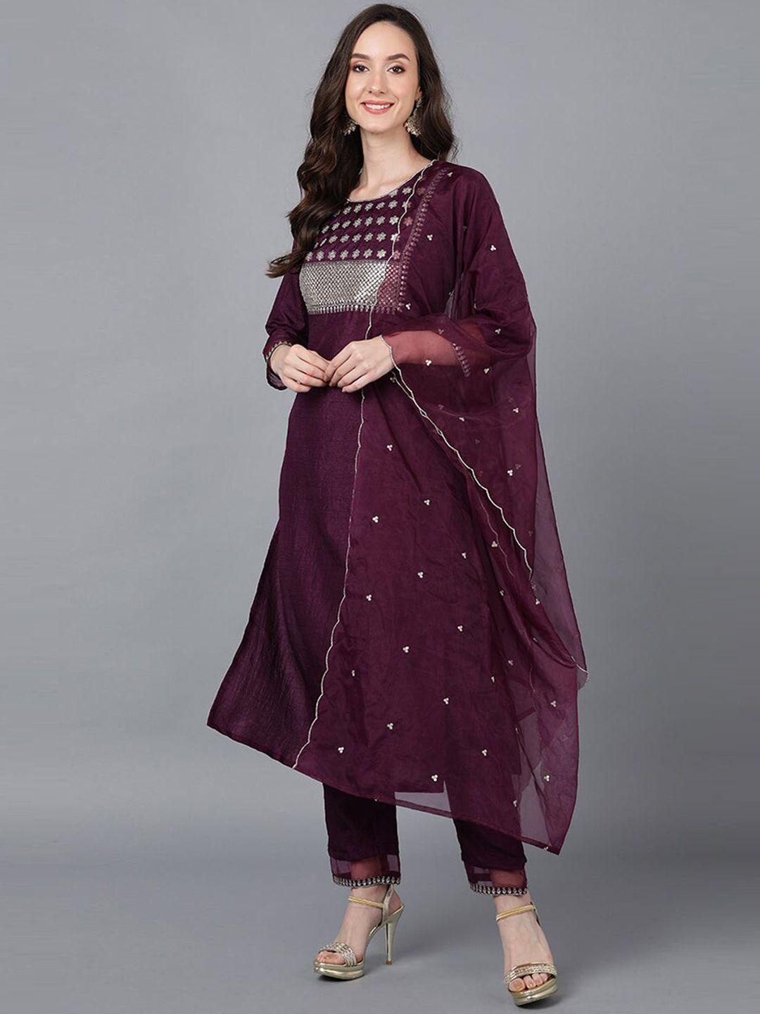 kalini women floral embroidered regular sequinned kurta with trousers & with dupatta