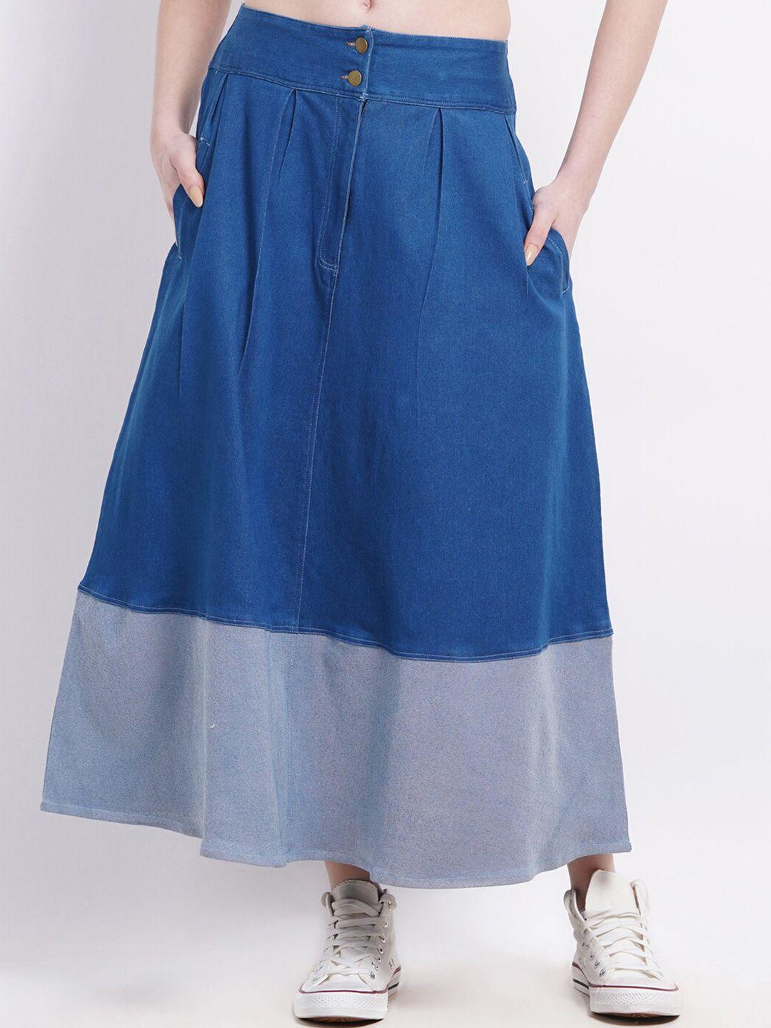 sumavi-fashion colorblocked denim midi skirts