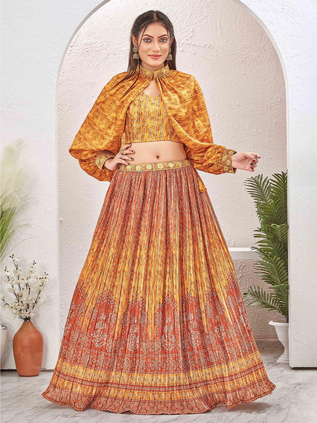 chandbaali printed thread work ready to wear lehenga & choli with detachable sleeves