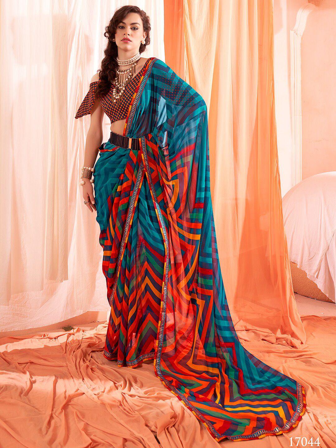 sanskar geometric printed embroidered saree