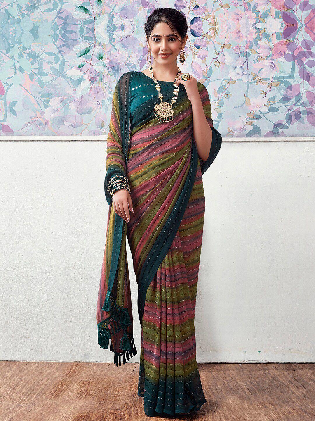 mitera striped zari poly georgette banarasi saree