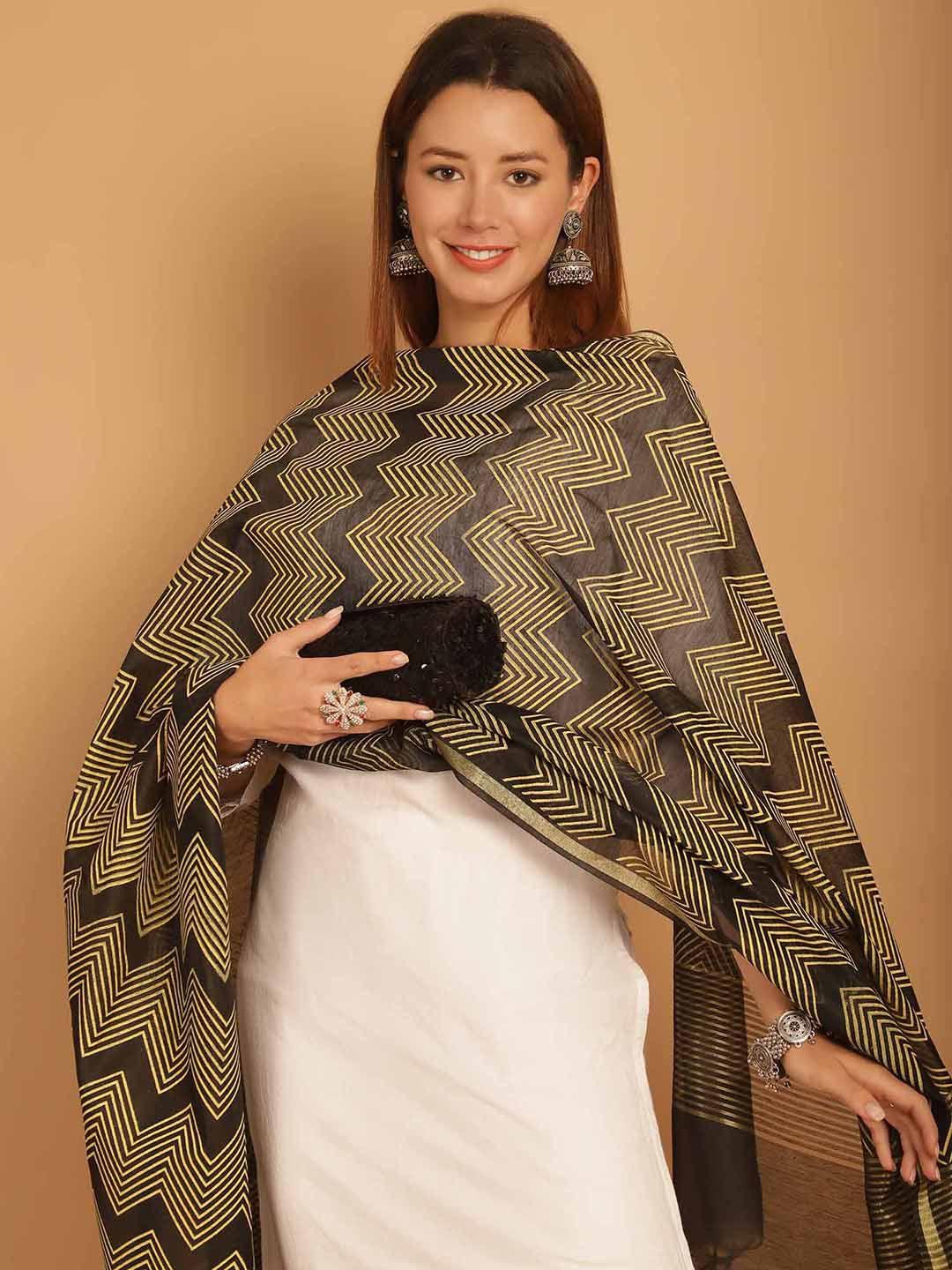 soundarya geometric printed banarasi silk dupatta