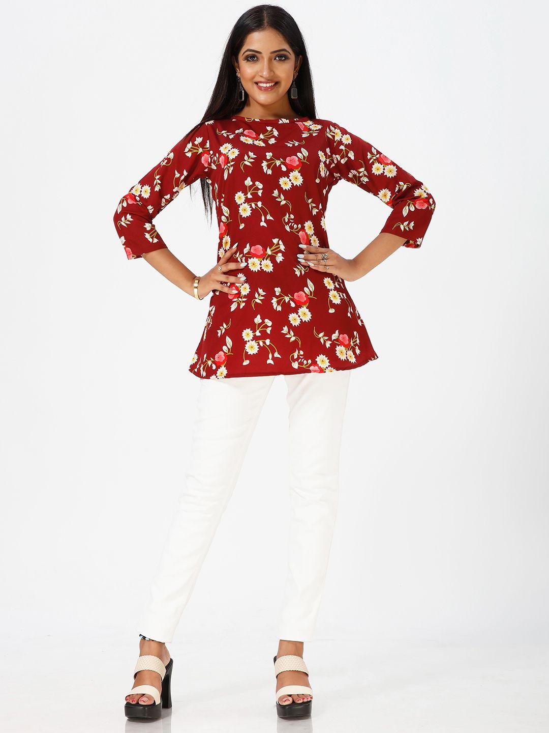 mrutbaa floral printed longline a-line top