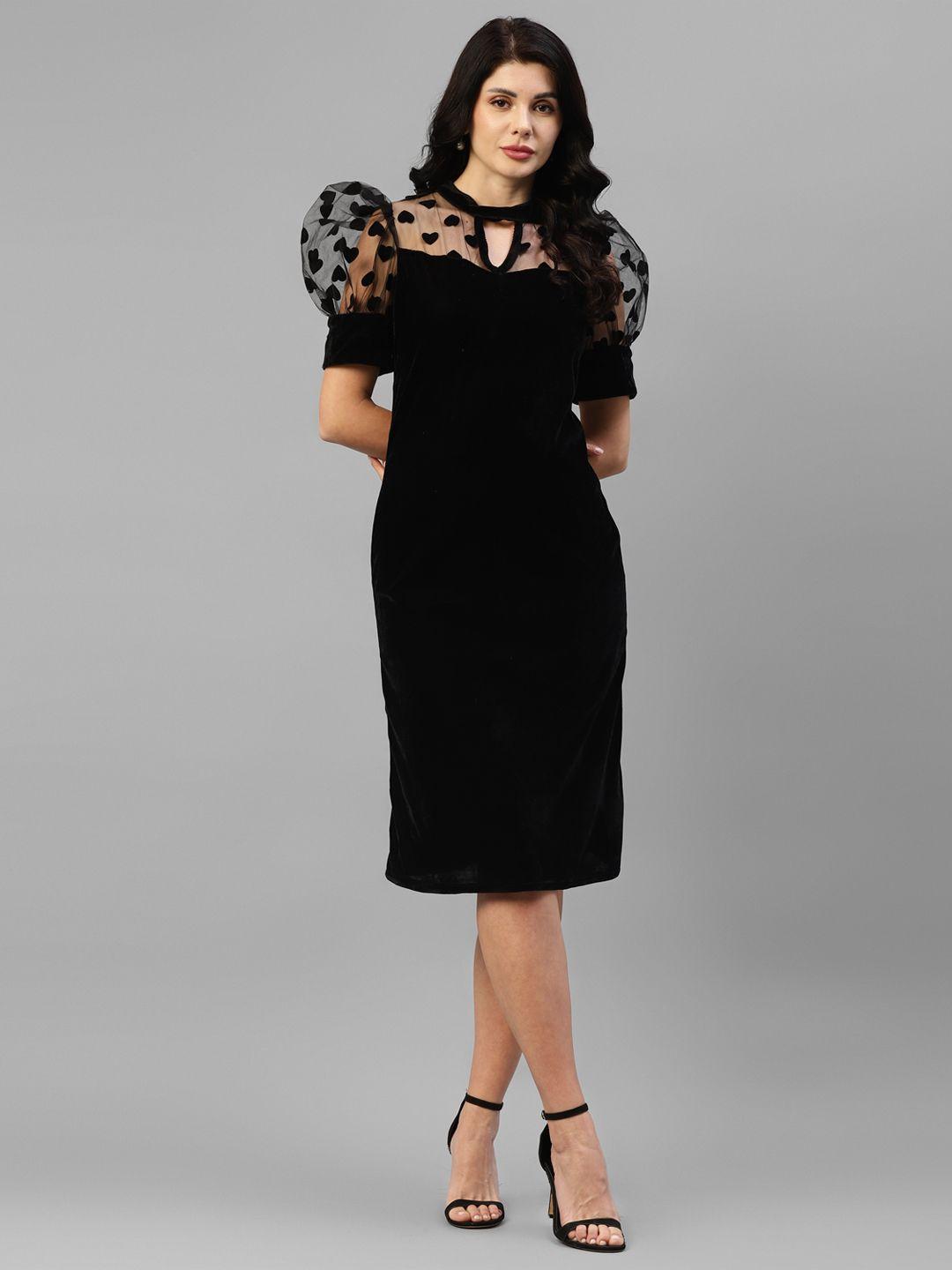 deebaco puff sleeve velvet sheath dress