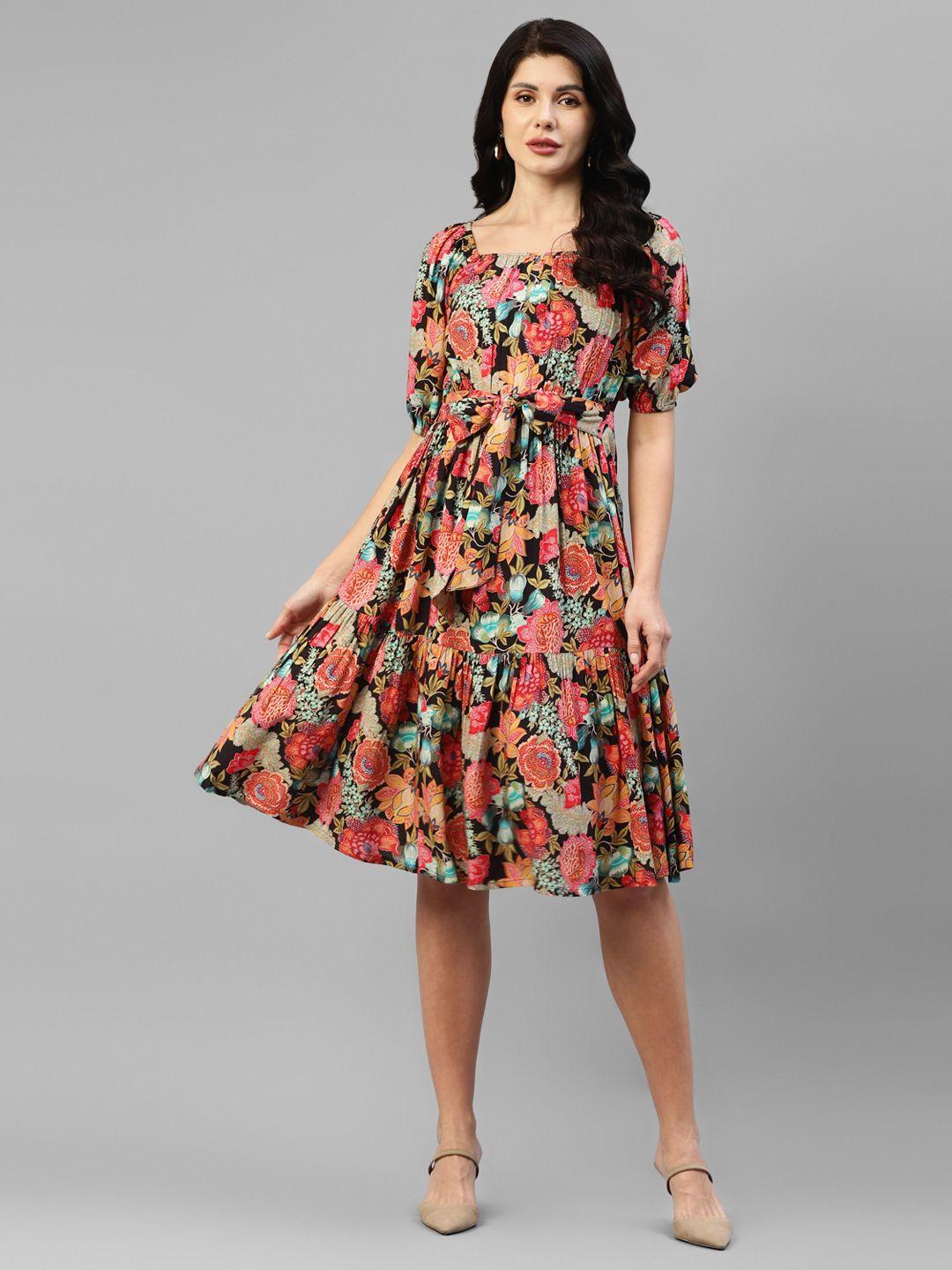 deebaco floral print puff sleeve a-line dress