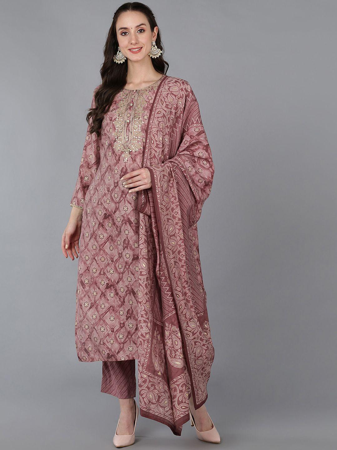 kalini ethnic motifs zari embroidered straight kurta with trousers & dupatta