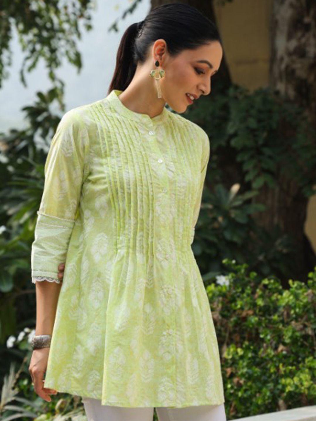 juniper ethnic motifs printed mandarin collar pure cotton kurti