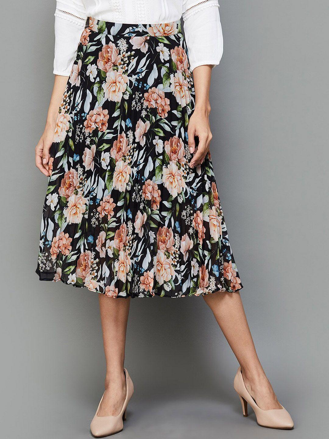 code by lifestyle floral printed flared midi skirt