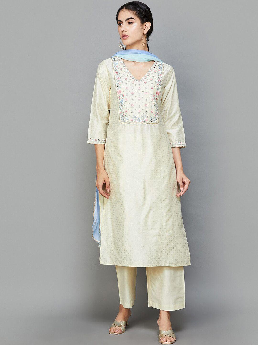 melange by lifestyle women floral embroidered regular thread work kurta with pyjamas & with dupatta