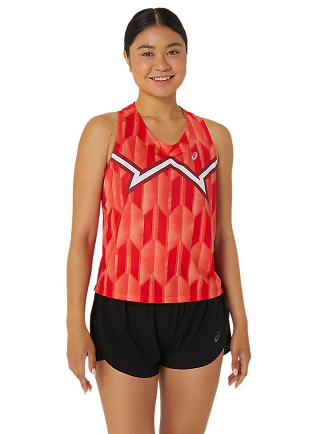 asics geometric printed sleeveless nations run tank top