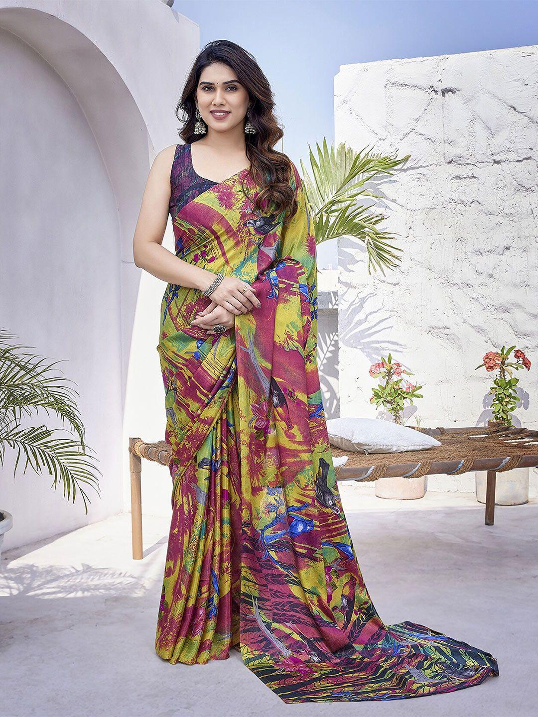 magmina floral printed pure chiffon saree