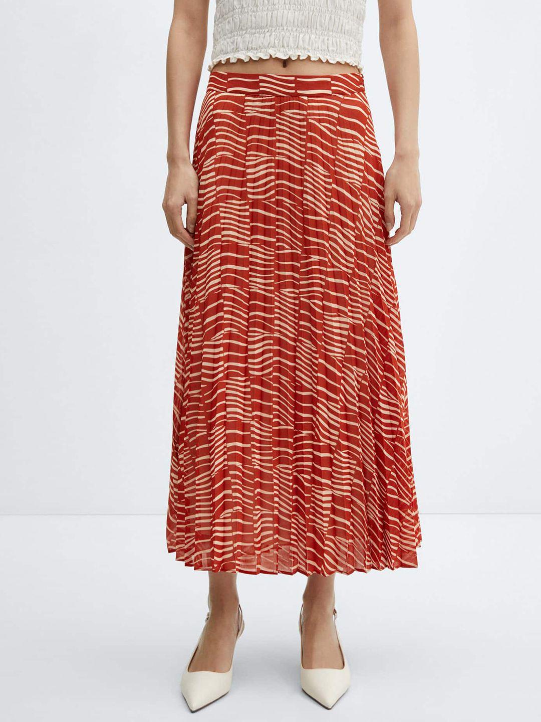 mango printed pleated midi flared skirt