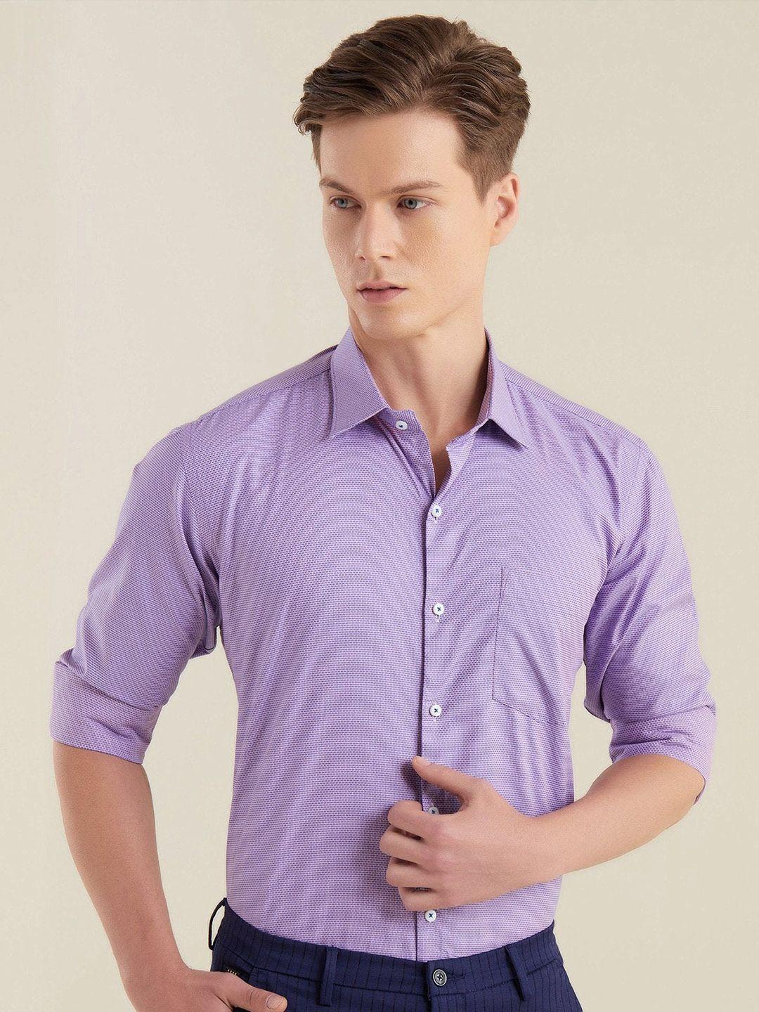 stori spread collar long sleeves slim fit micro checks cotton casual shirt