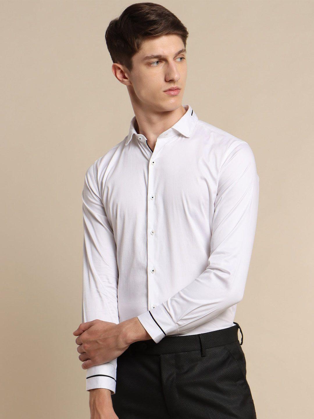 stori men slim fit opaque striped party shirt