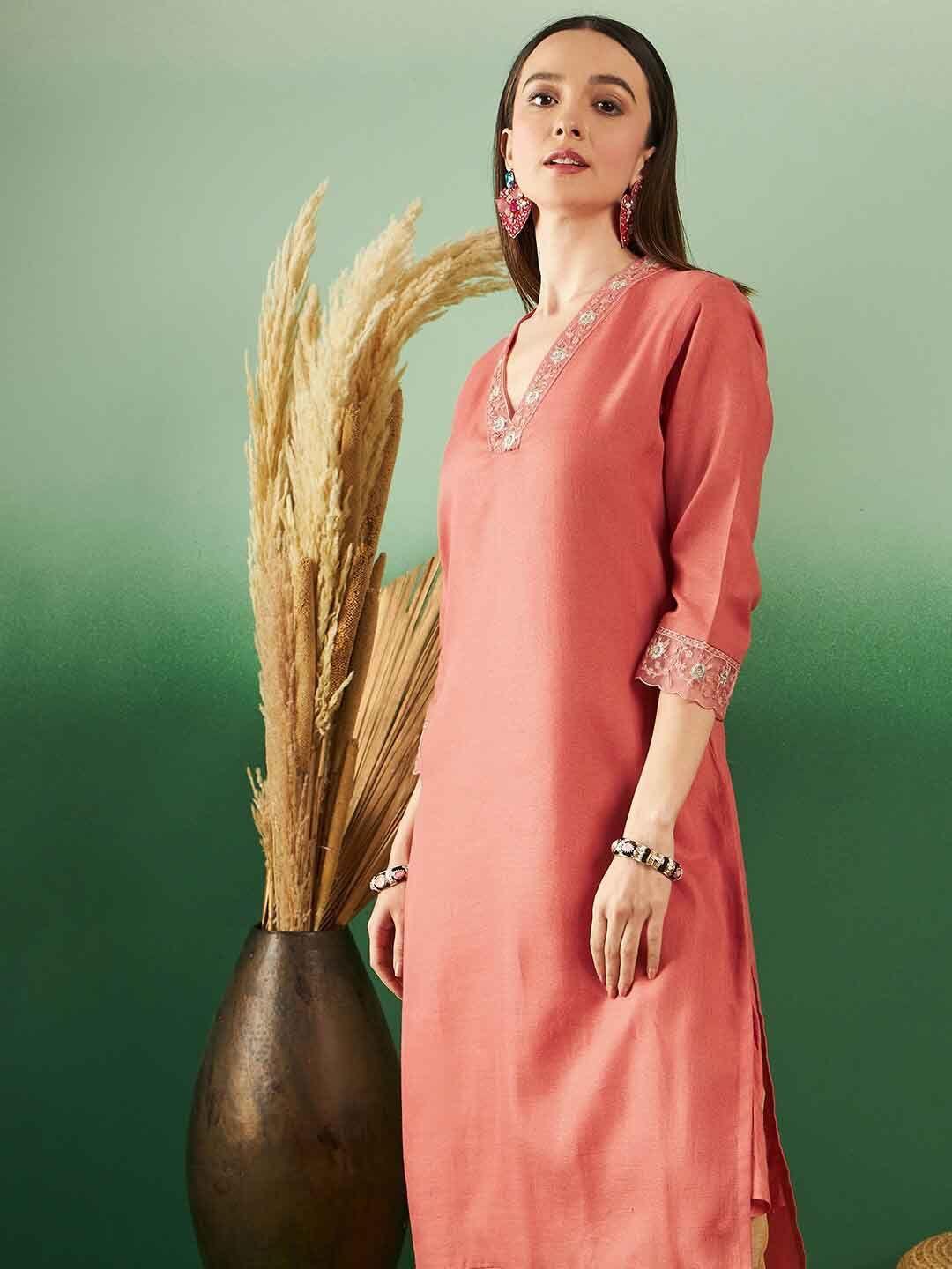 sangria embroidered straight kurta