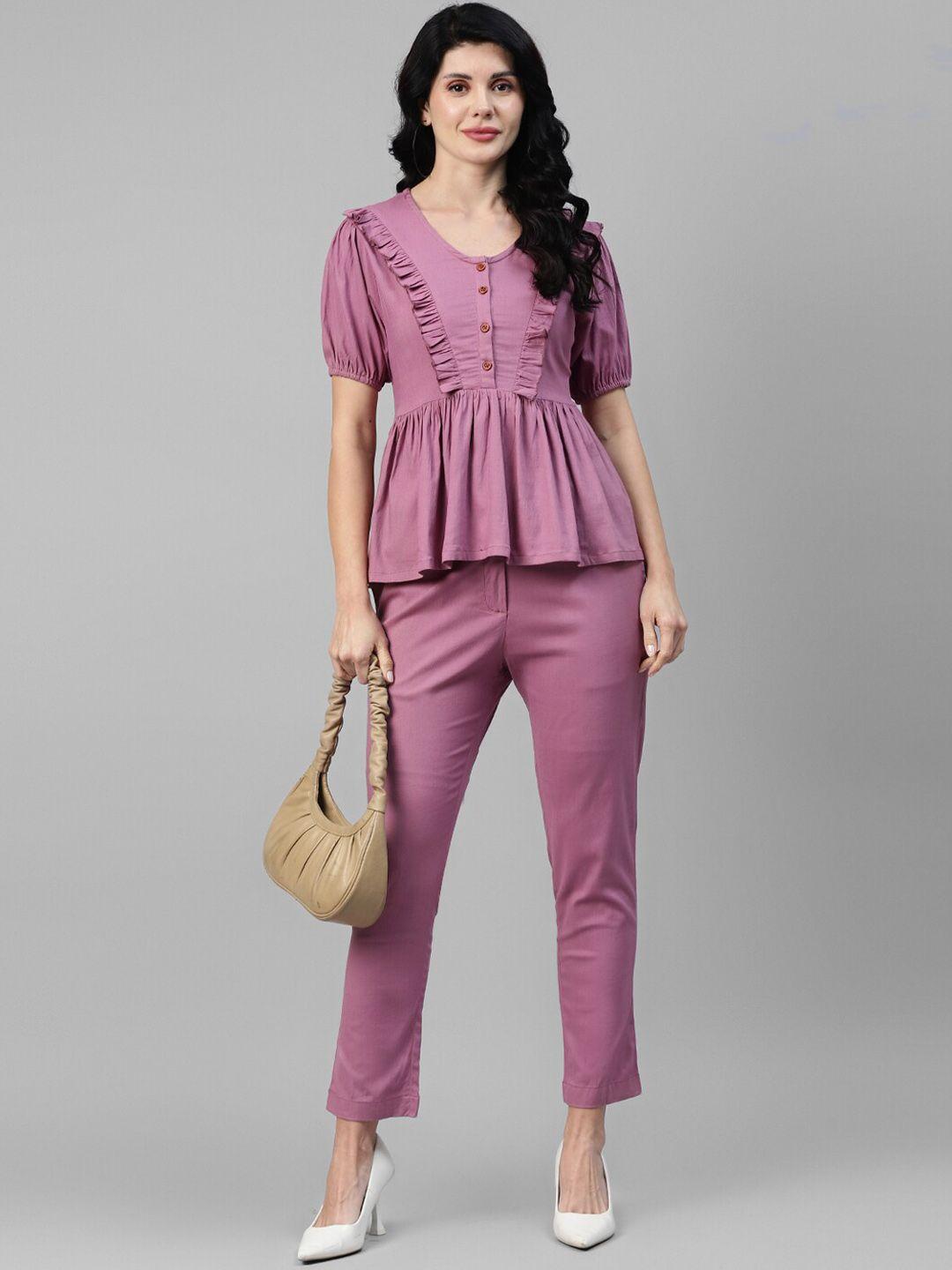 deebaco round neck peplum top  & trousers co-ords