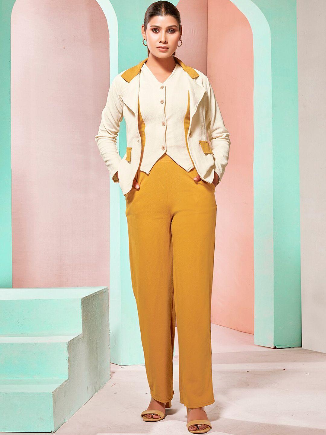 selvia v-neck crop top with single-breasted blazer & high-rise trousers co-ords