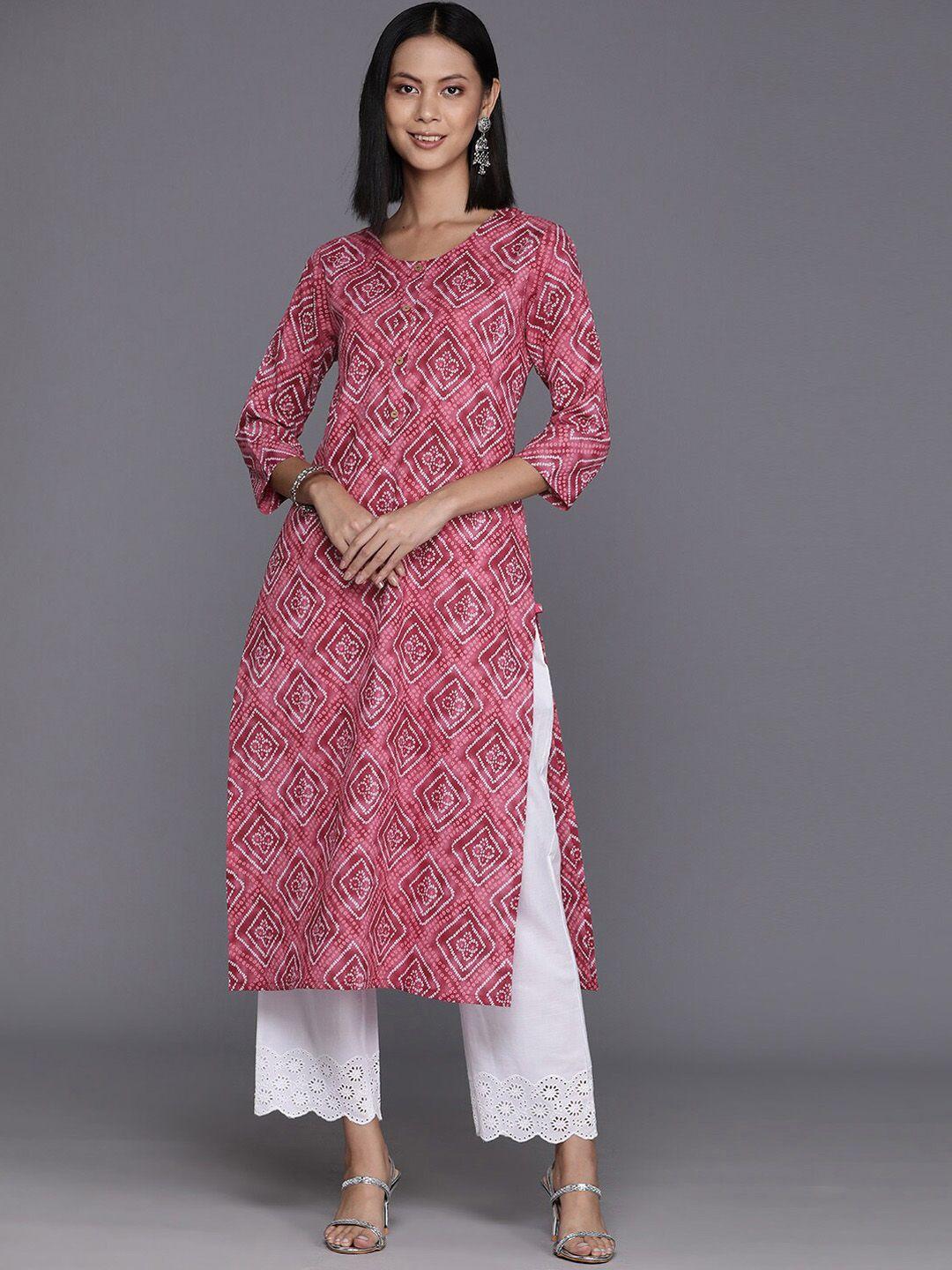 kalini women geometric printed keyhole neck flared sleeves mirror work kurta