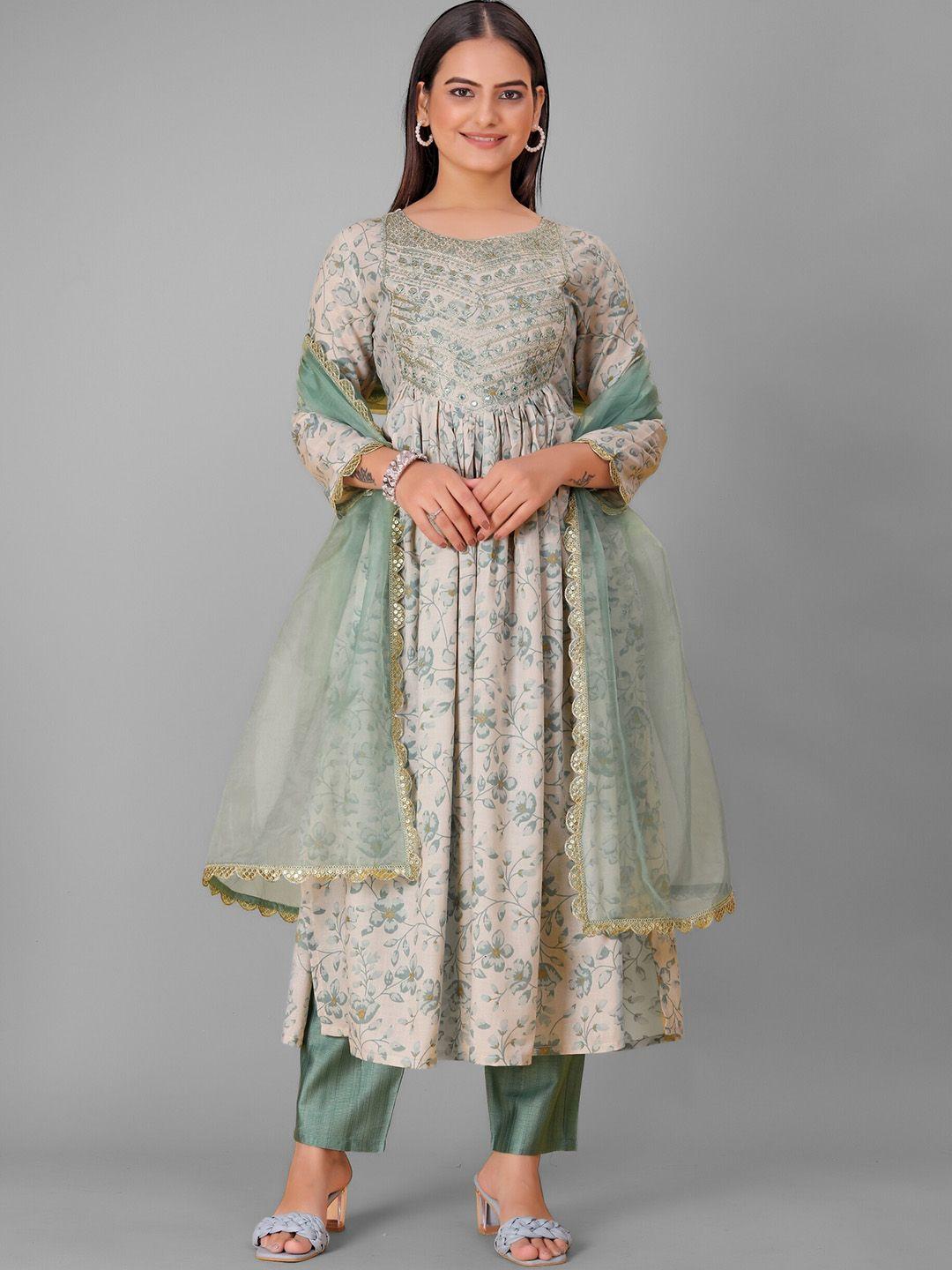 kalini women ethnic motifs embroidered empire thread work kurta with trousers & with dupatta