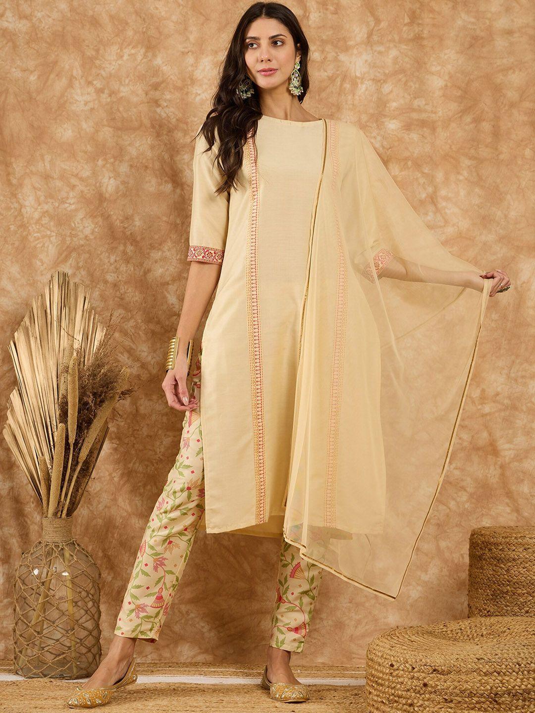 ziyaa women printed regular kurta with trousers & with dupatta